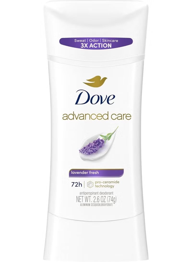 Advanced Care Antiperspirant Deodorant Stick Lavender Fresh for helping your skin barrier repair after shaving 72 hour odor control and all day sweat protection for soft underarms 74g